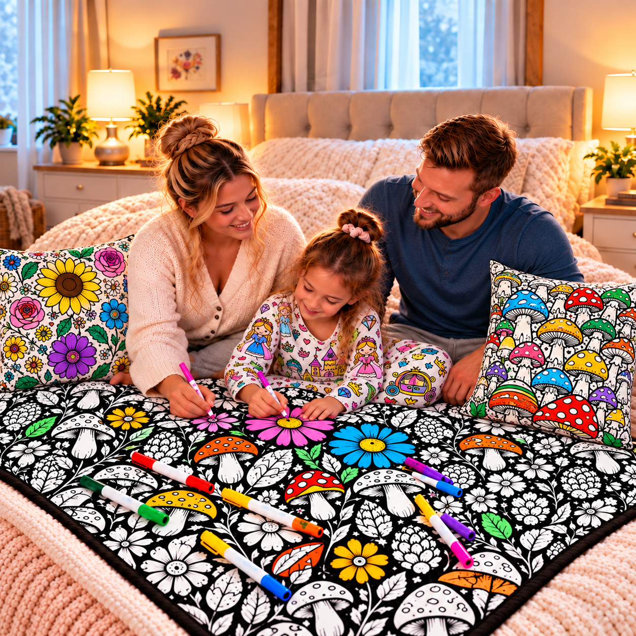 Family enjoying Doodle Dreams colouring products