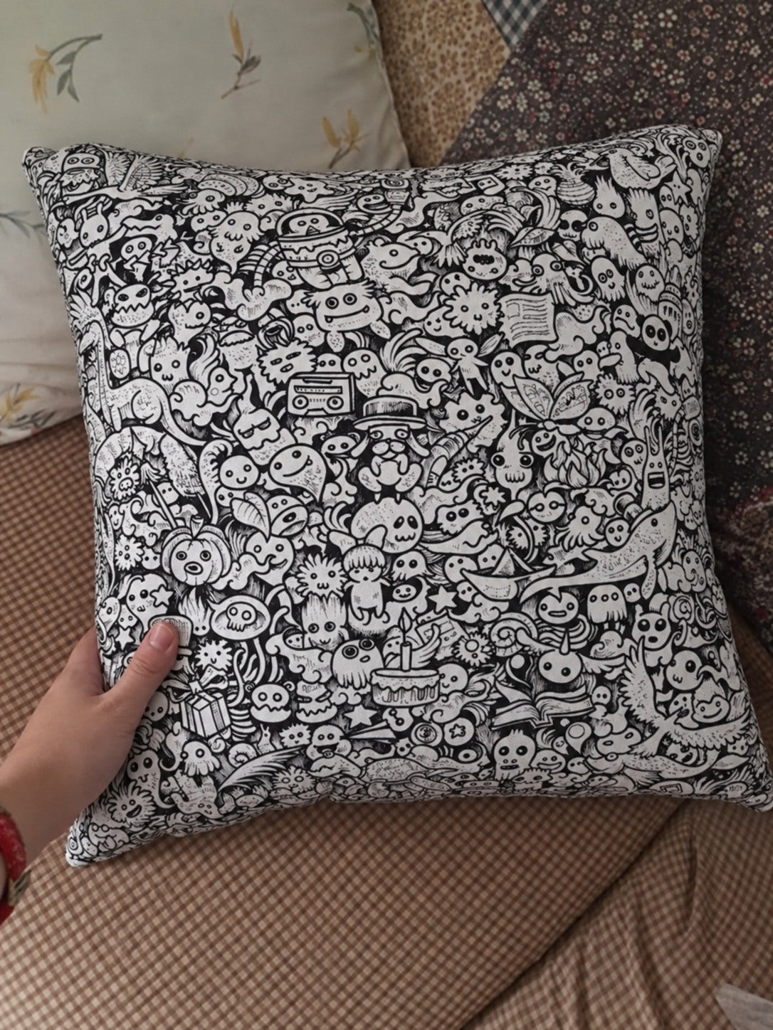 Character doodle colour-in pillow